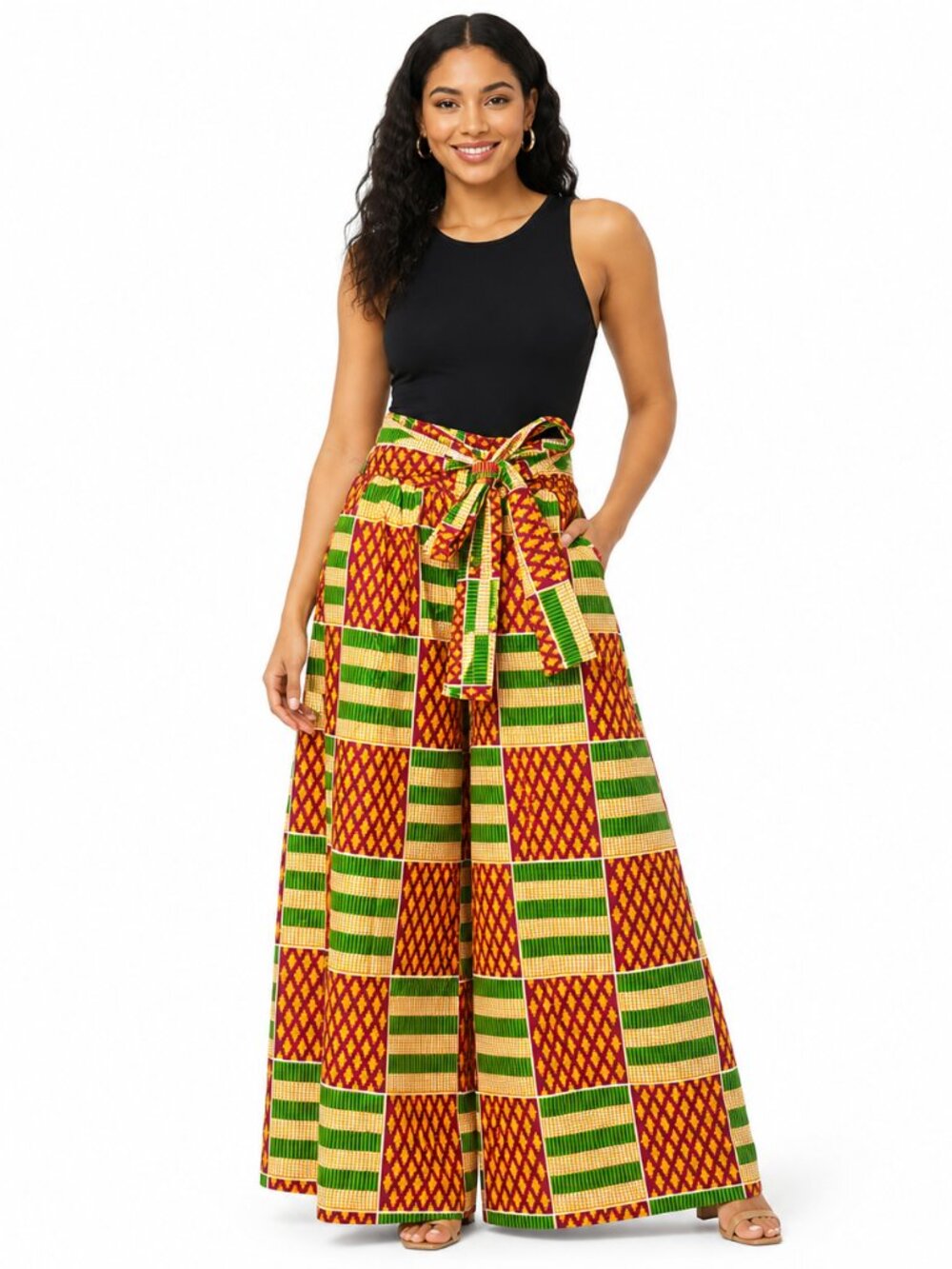 African Print Palazzo Pants for Women – One Size Fit All Cotton High Waist Boho